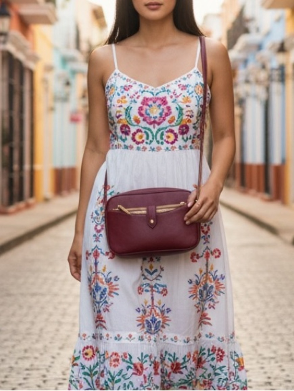 Gili Women's Crossbody Bag in Burgundy/Gold- Sleek Everyday Shoulder Bag
